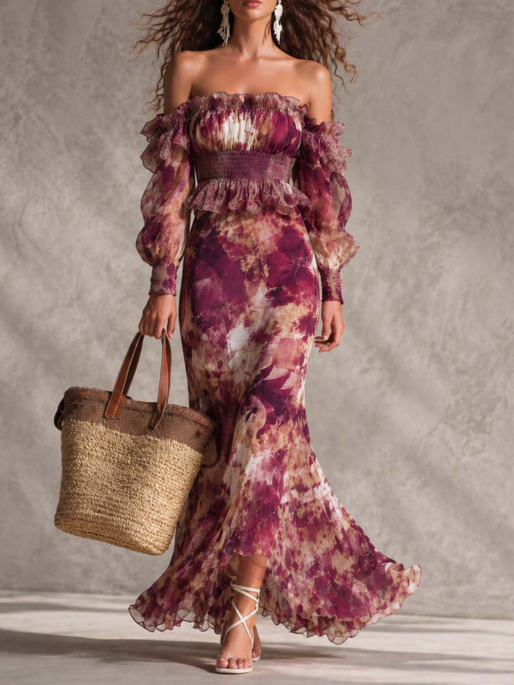 Rose Pink Floral Off-Shoulder Maxi Dress