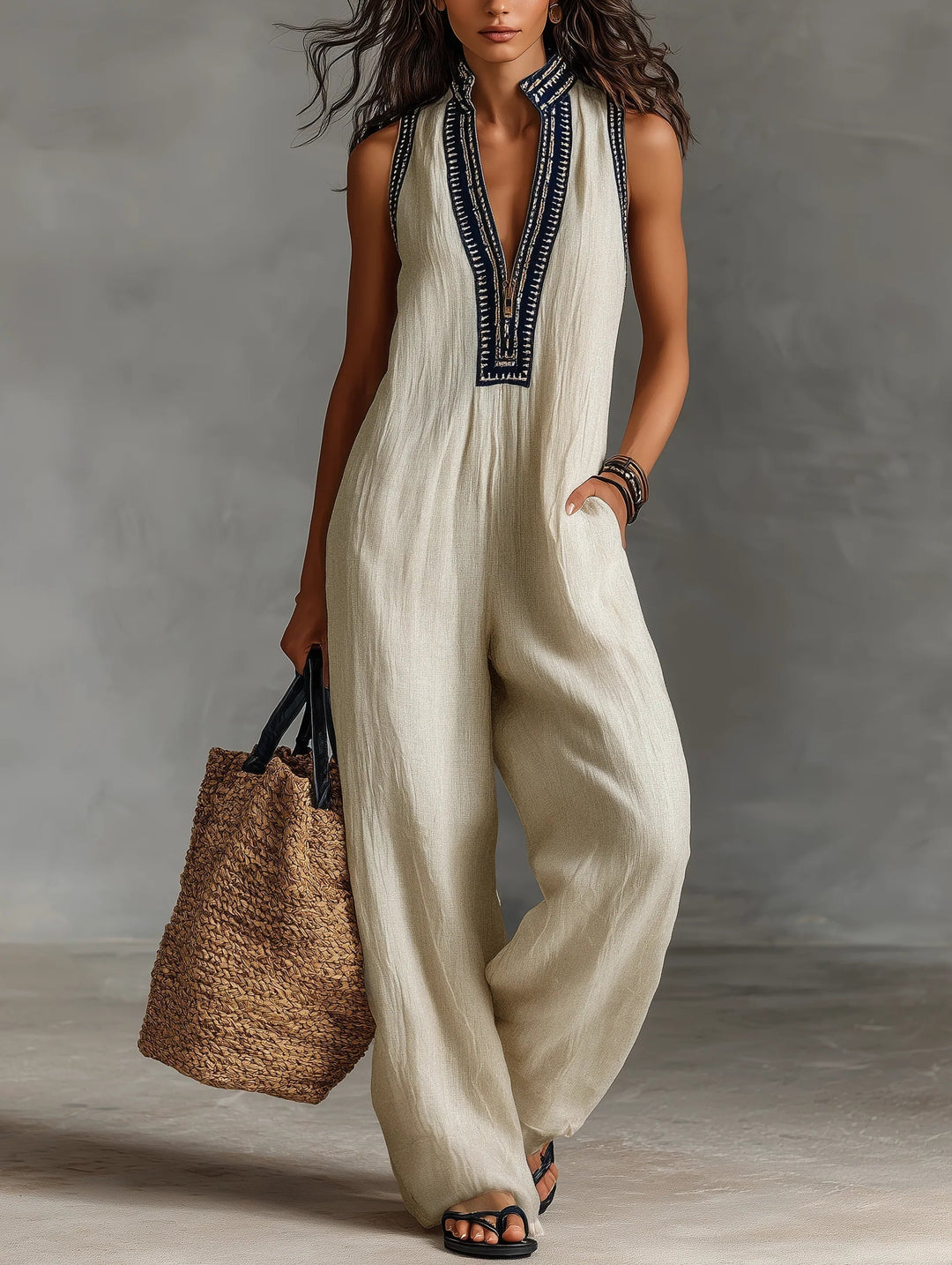 Fiamma - Sleeveless Jumpsuit with Minimalist High Collar and Zip