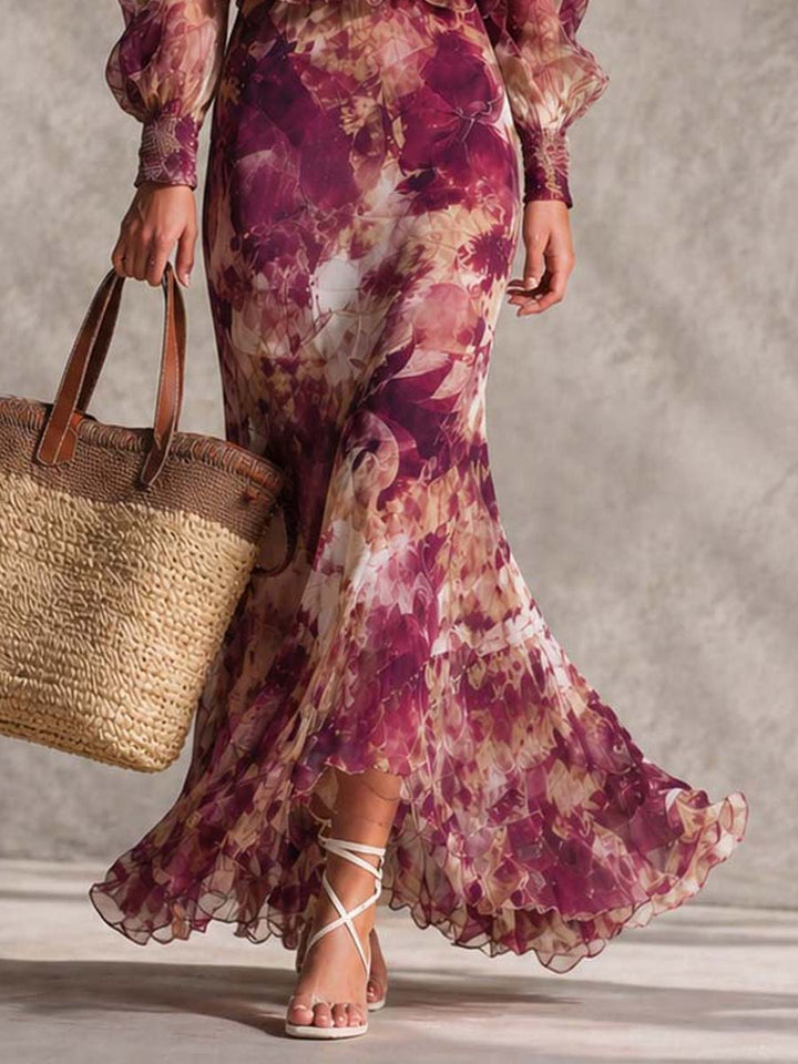 Rose Pink Floral Off-Shoulder Maxi Dress