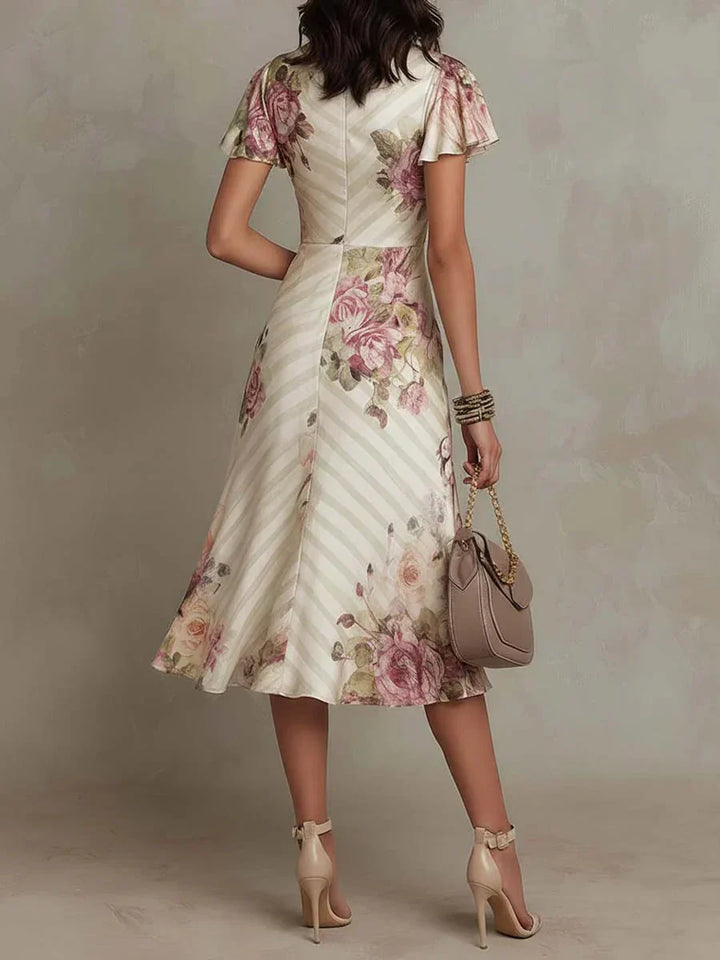 Alba | Elegant Floral Ruched Wrap Midi Dress