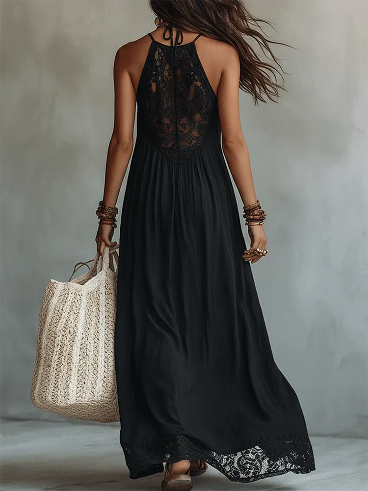 Vivienne™ | Lace-Paneled Halter Dress