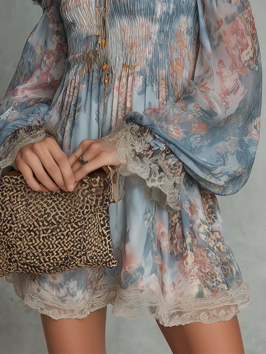 Romantic Floral Off-Shoulder Ruched Mini Dress
