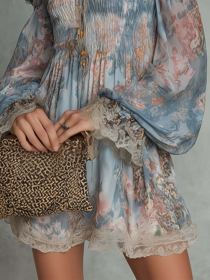 Romantic Floral Off-Shoulder Ruched Mini Dress