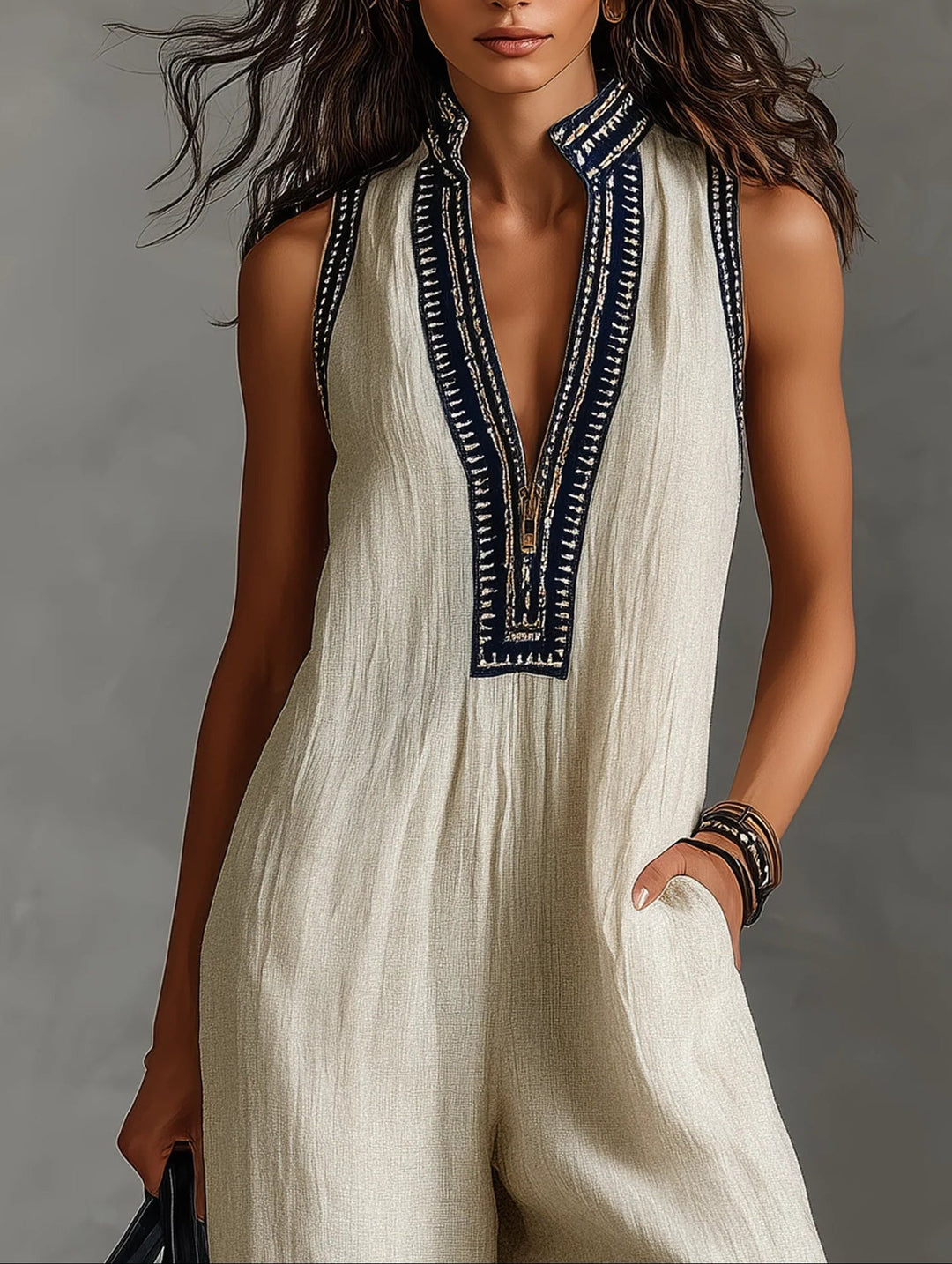 Fiamma - Sleeveless Jumpsuit with Minimalist High Collar and Zip