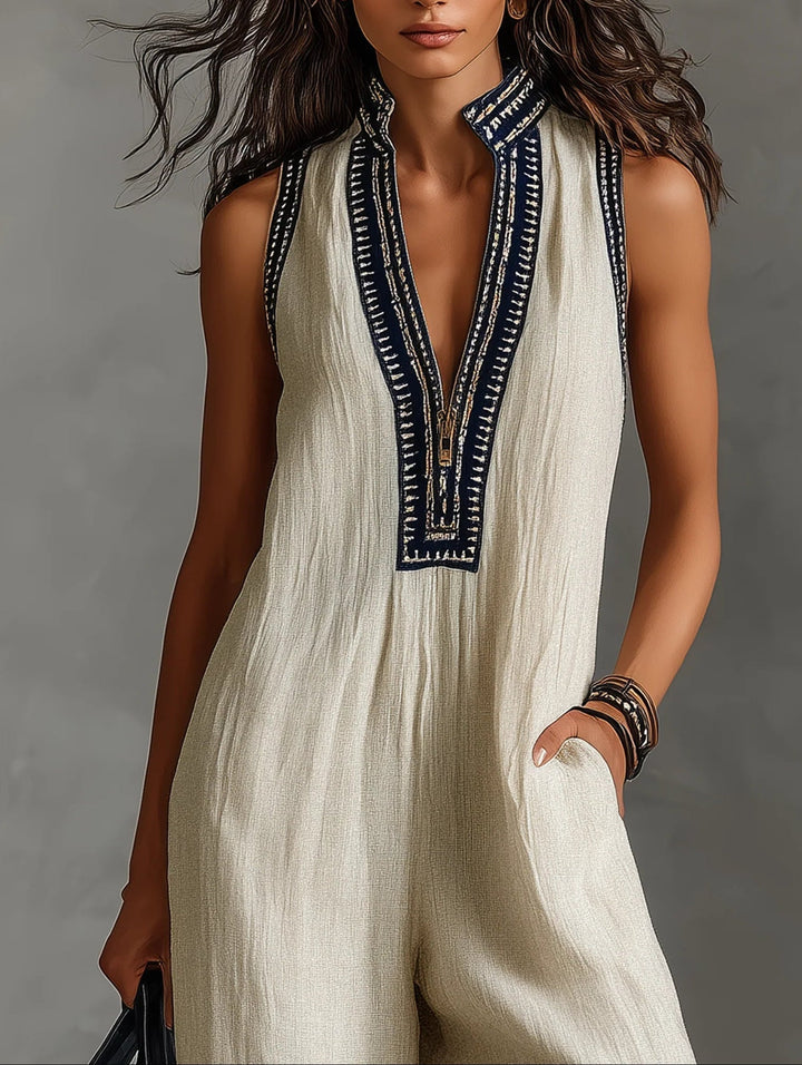 Fiamma - Sleeveless Jumpsuit with Minimalist High Collar and Zip