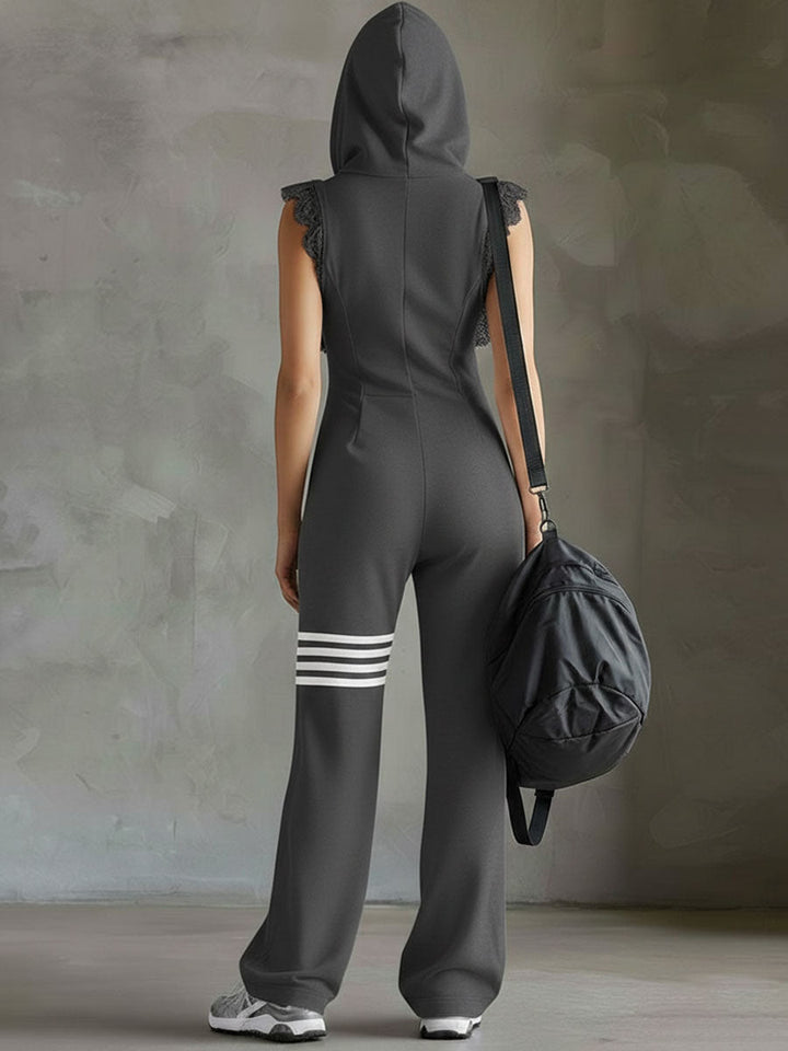 Giada - Retro Sports Jumpsuit with Hood and Stripes