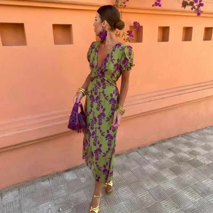 Ernestina™ | Long Floral Green Dress