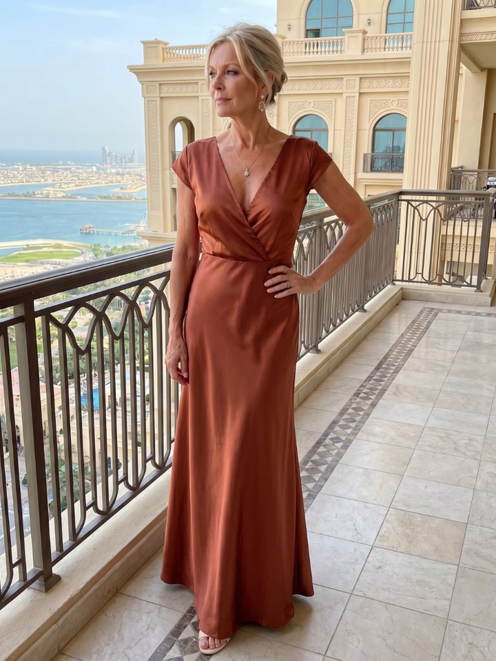 Samouse™ Cap Sleeve Wrap Bodice Maxi Dress