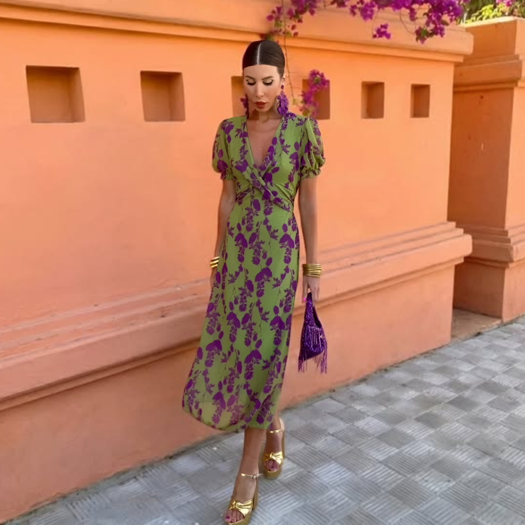 Ernestina™ | Long Floral Green Dress