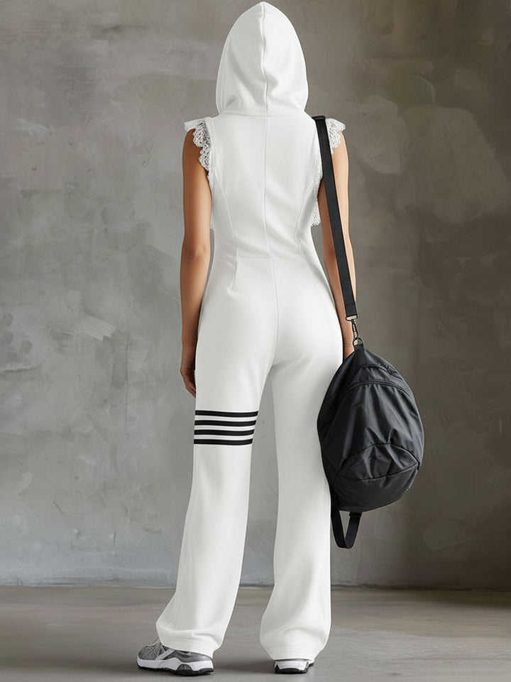 Giada - Retro Sports Jumpsuit with Hood and Stripes