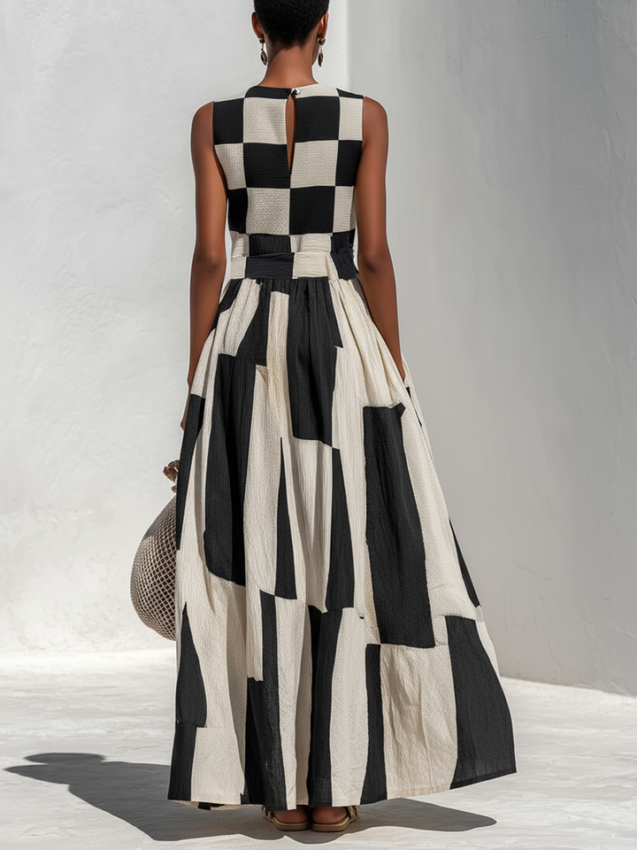 Ardenne™ | Plaid and Stripe Paneling Sleeveless Maxi Dress
