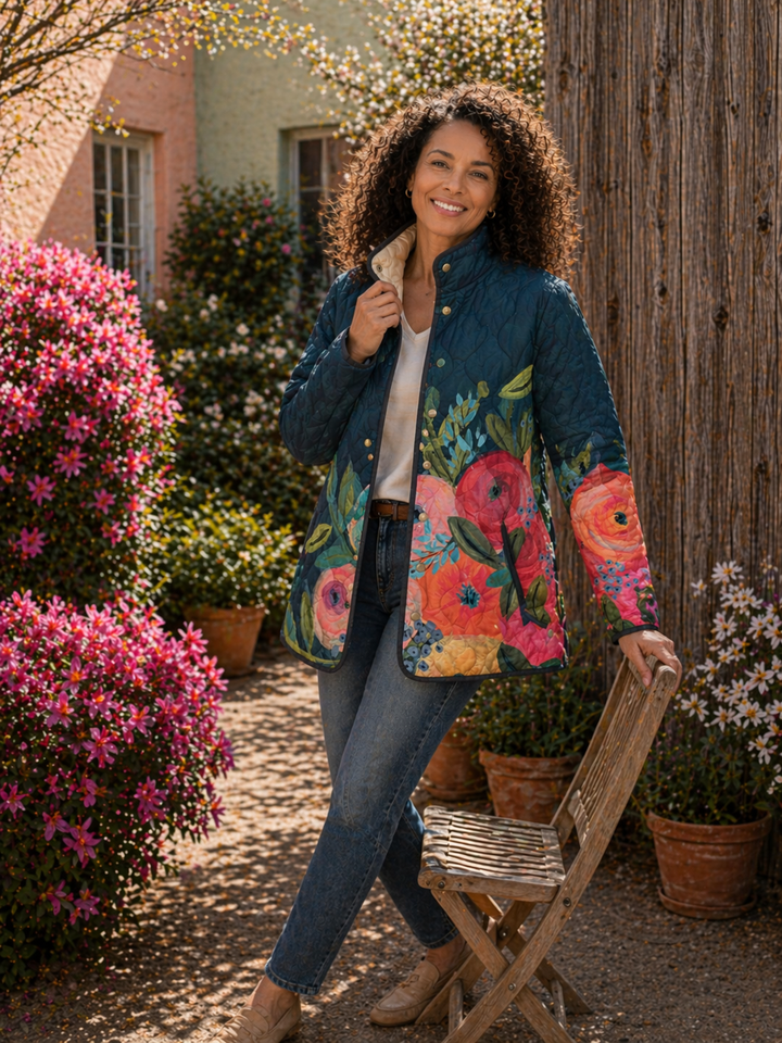 Amaya | Vintage Floral Print Quilted Jacket