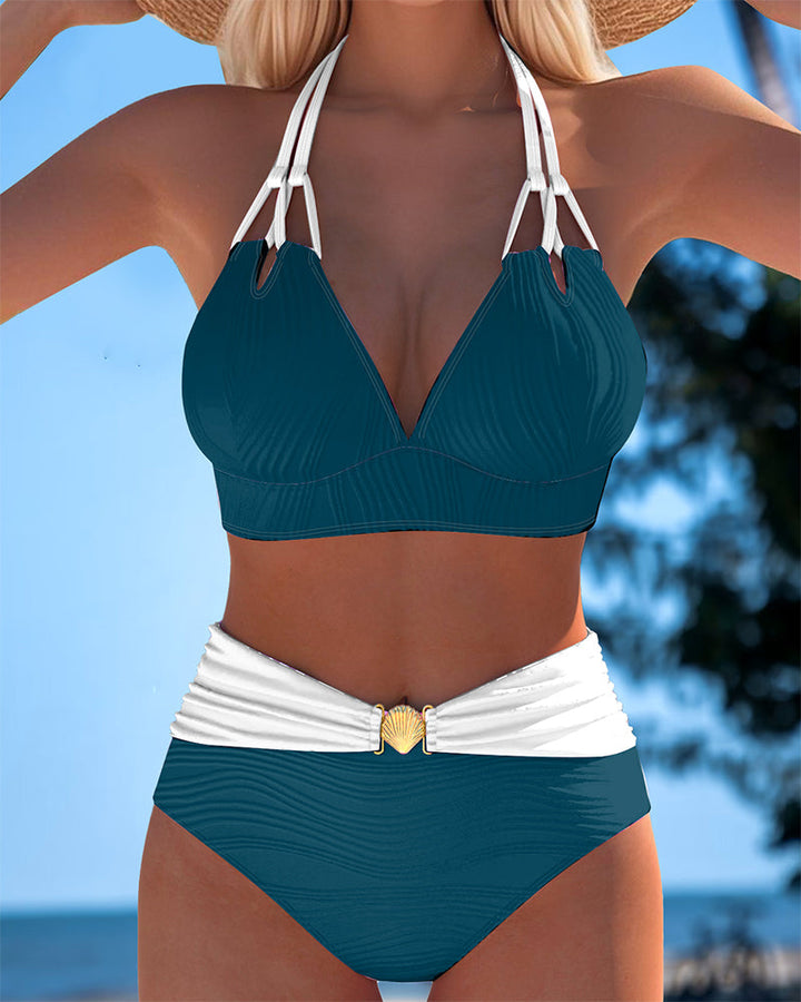 Lily™ | High Waisted Double Strap Swimsuit with Contrast Color