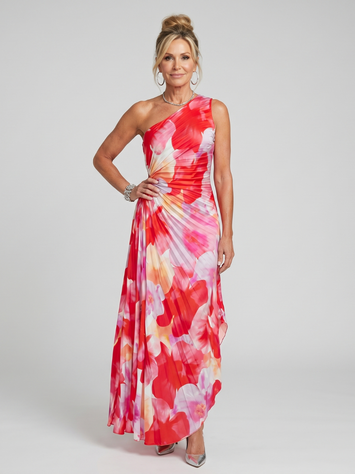 Taya™ One Shoulder Pleated Bodice Midi Dress