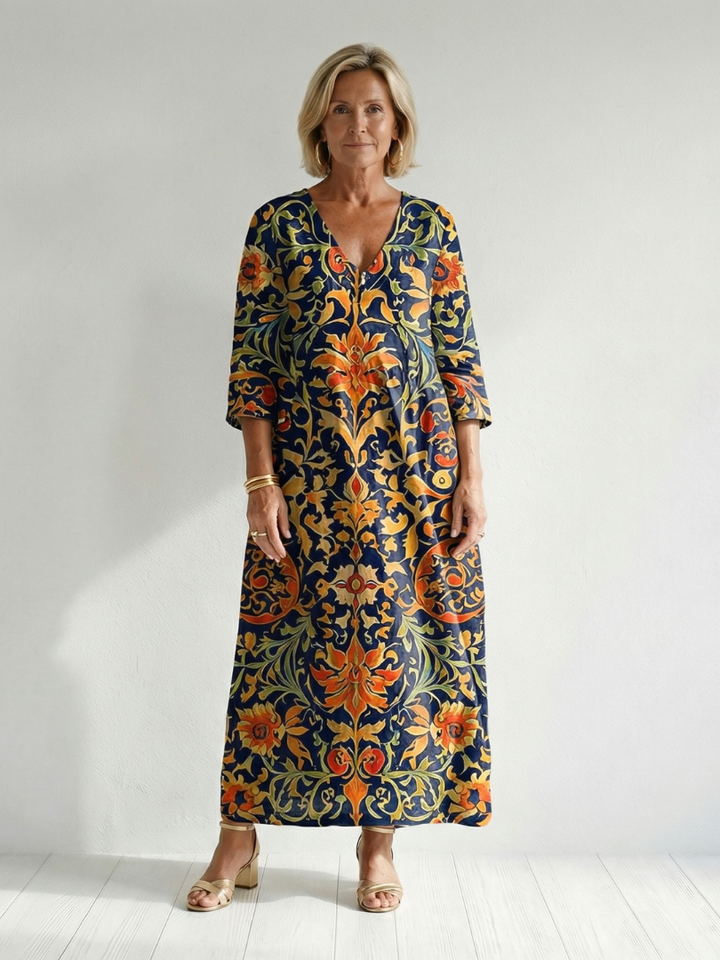 Elise | Clean Ornate Floral Midi Dress
