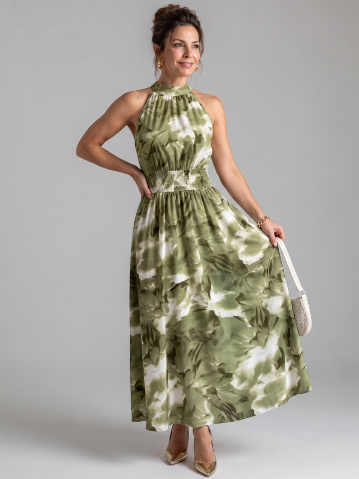 Olivia™ Gathered Waist Abstract Print Midi Dress