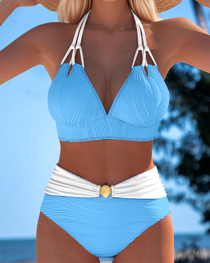 Lily™ | High Waisted Double Strap Swimsuit with Contrast Color
