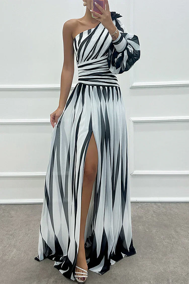 Bonnie™ | Elegant Striped One Shoulder Maxi Dress