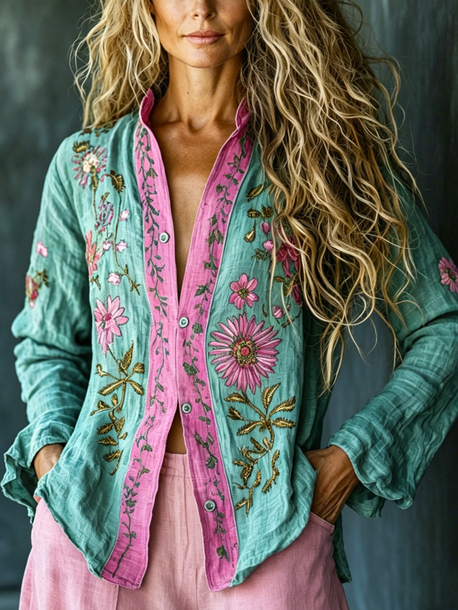 Eloise | Women's Retro Embroidered Floral Shirt