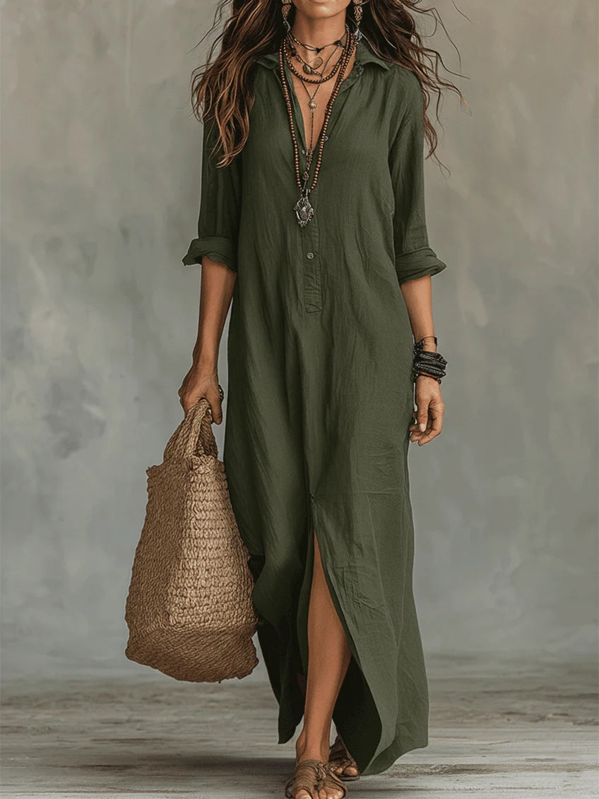 Alessia – Soft Black Buttoned Maxi Dress