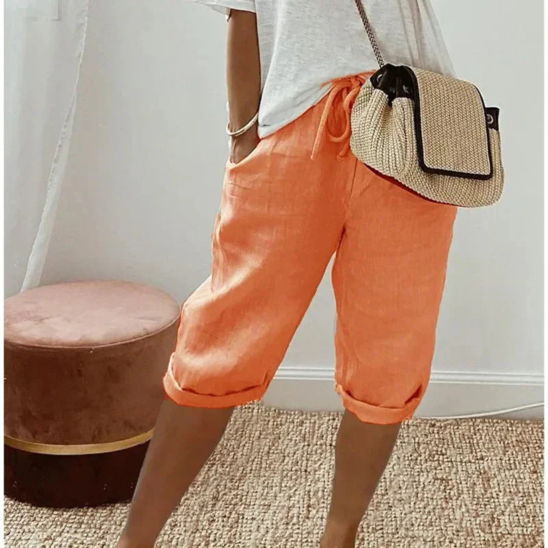 Fenley | Linen Drawstring Capri Shorts