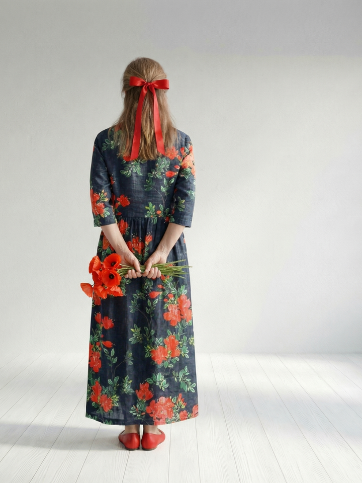 Cyrus | Calm Drape Floral Midi Dress