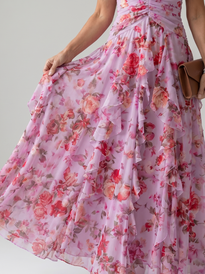 Nori™ Halter Neck Ruched Bodice Floral Maxi Dress