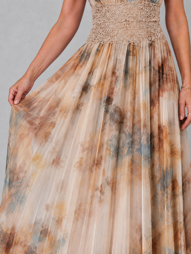 Elavenue™ Halter Neck Lace Waist Maxi Dress