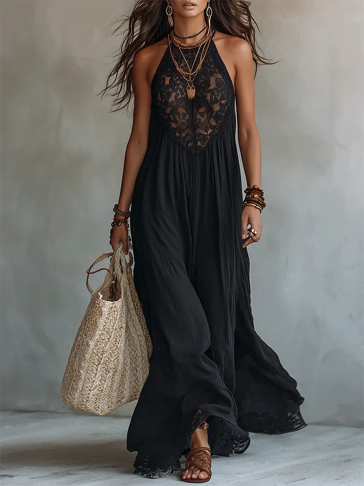 Vivienne™ | Lace-Paneled Halter Dress
