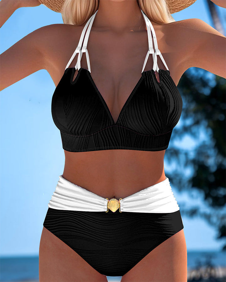 Lily™ | High Waisted Double Strap Swimsuit with Contrast Color