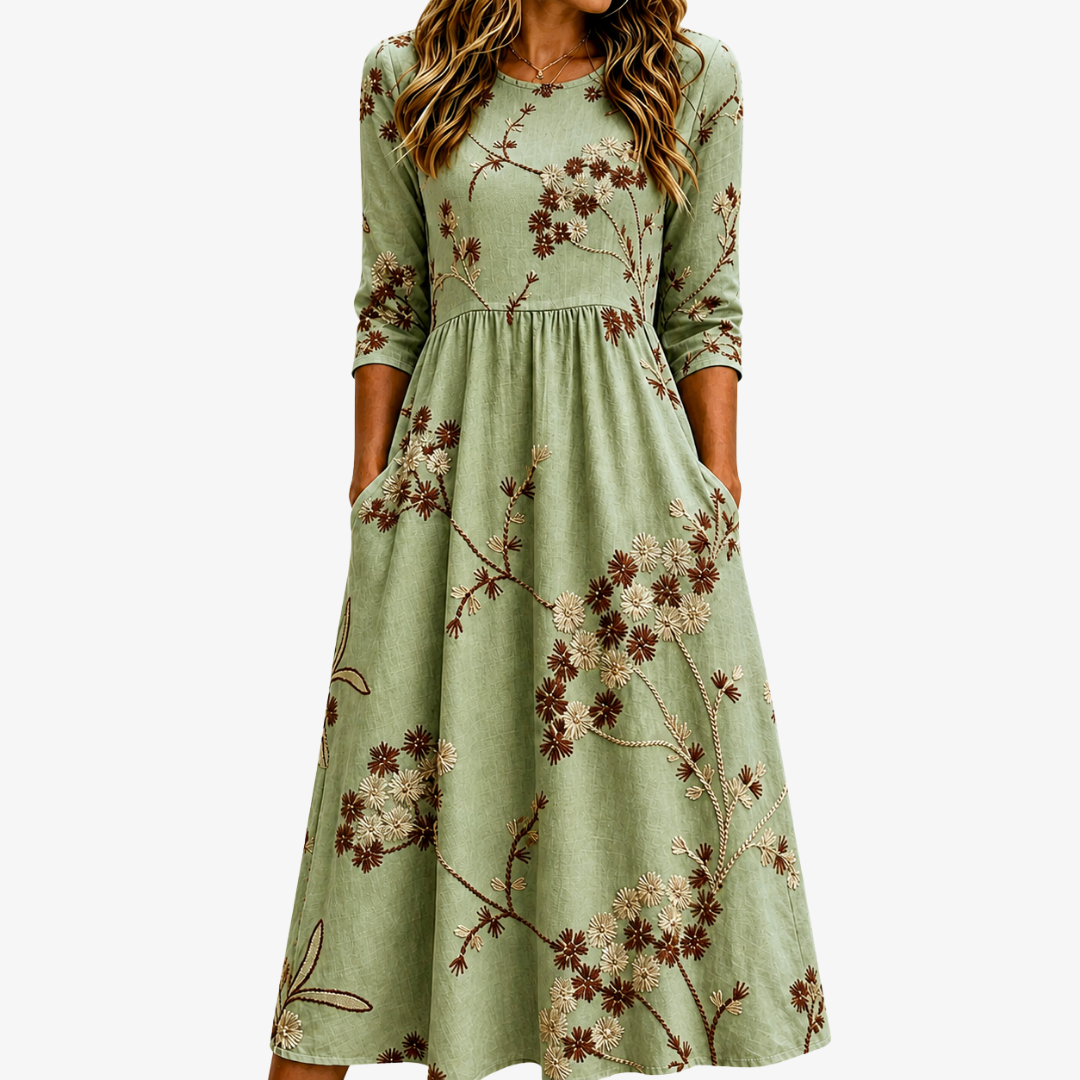 Sage Meadow Floral Pocket Midi Dress