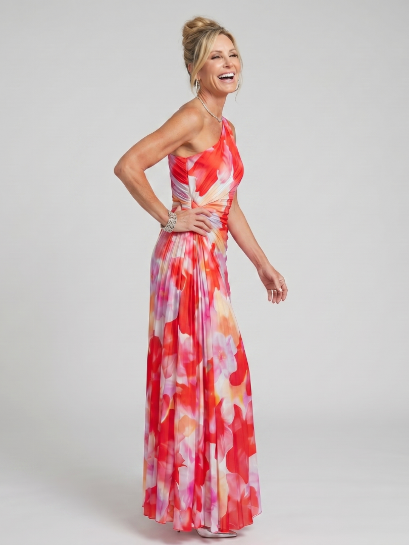 Taya™ One Shoulder Pleated Bodice Midi Dress