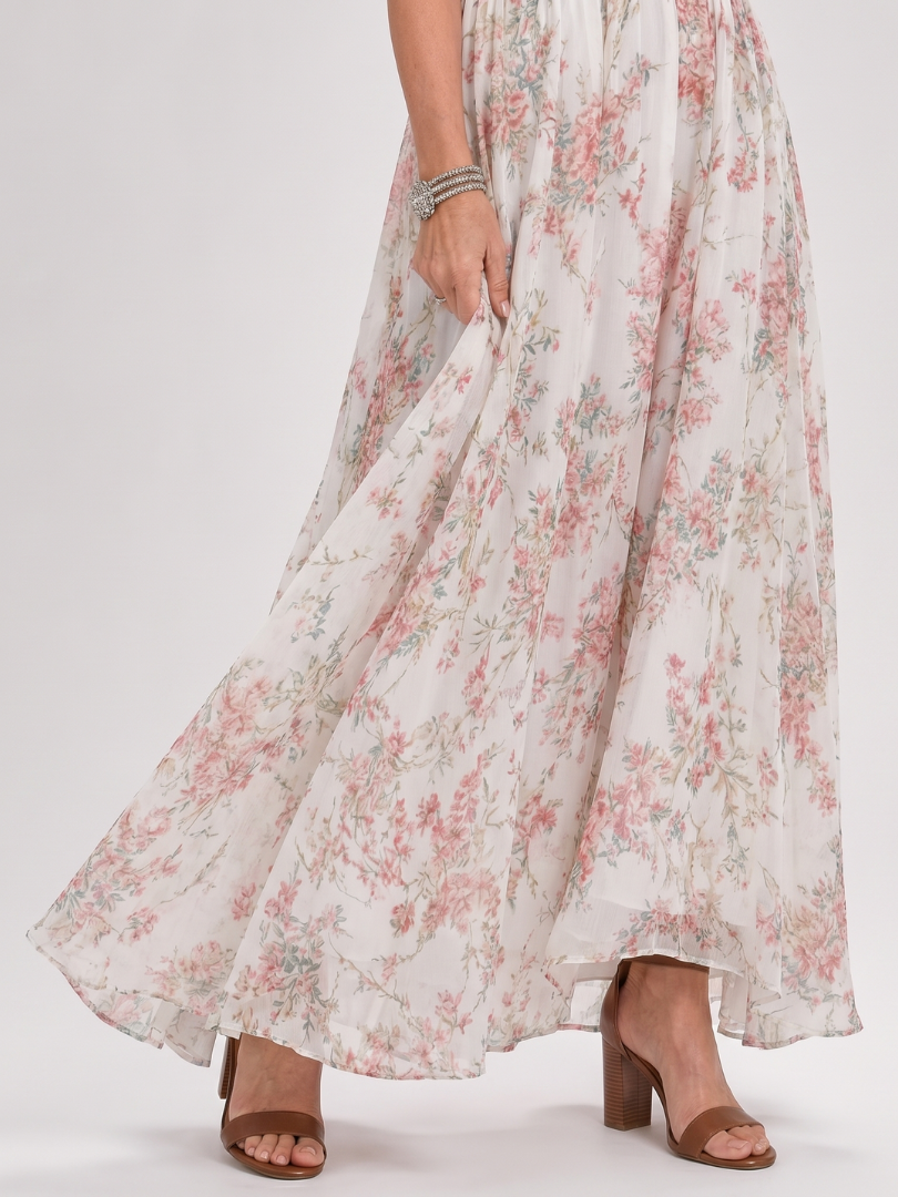 Guinevere™ Floral Print Flowing Skirt Midi Dress