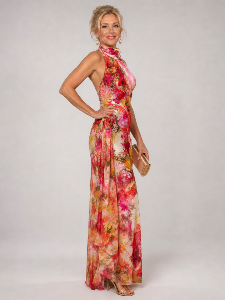 Elisabetta™ Halter Neck Floral Print Maxi Dress