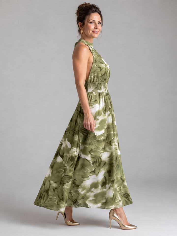 Olivia™ Gathered Waist Abstract Print Midi Dress