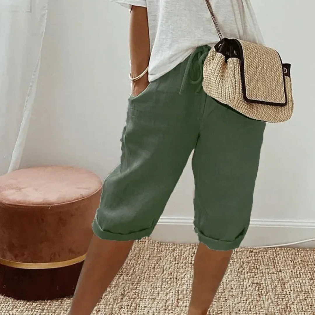 Fenley | Linen Drawstring Capri Shorts
