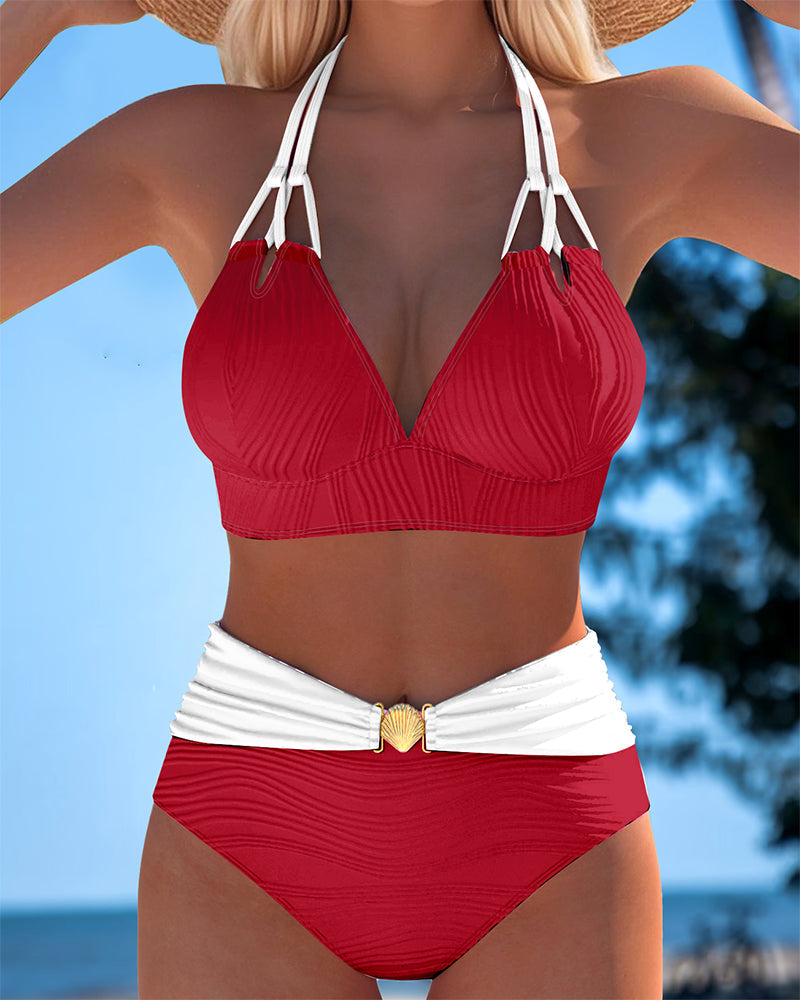Lily™ | High Waisted Double Strap Swimsuit with Contrast Color