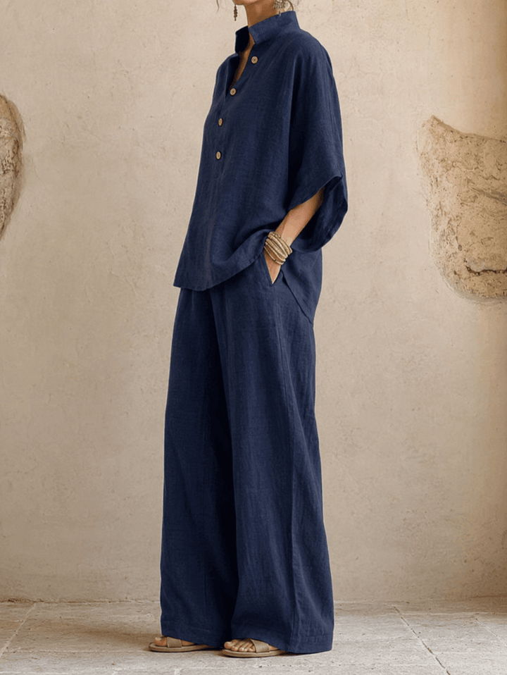 Maribel | Linen Batwing Sleeves and Wide-Leg Pants