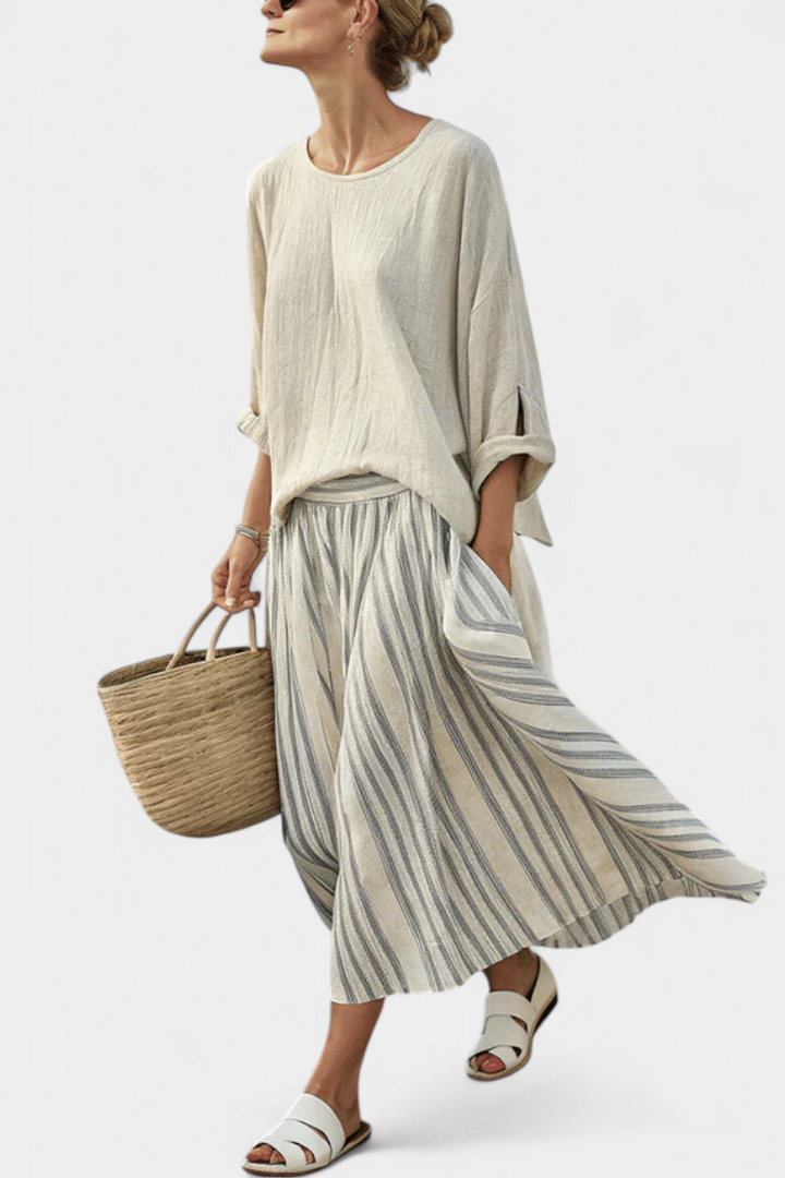 Aurora - Striped Midi Skirt Set