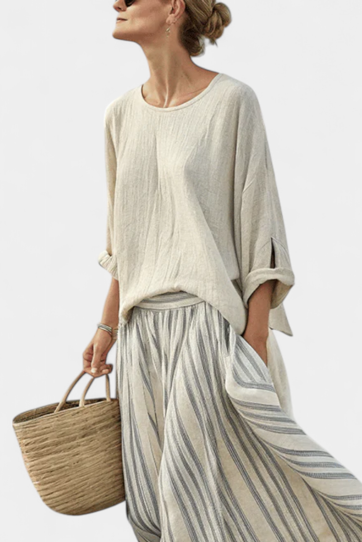 Aurora - Striped Midi Skirt Set