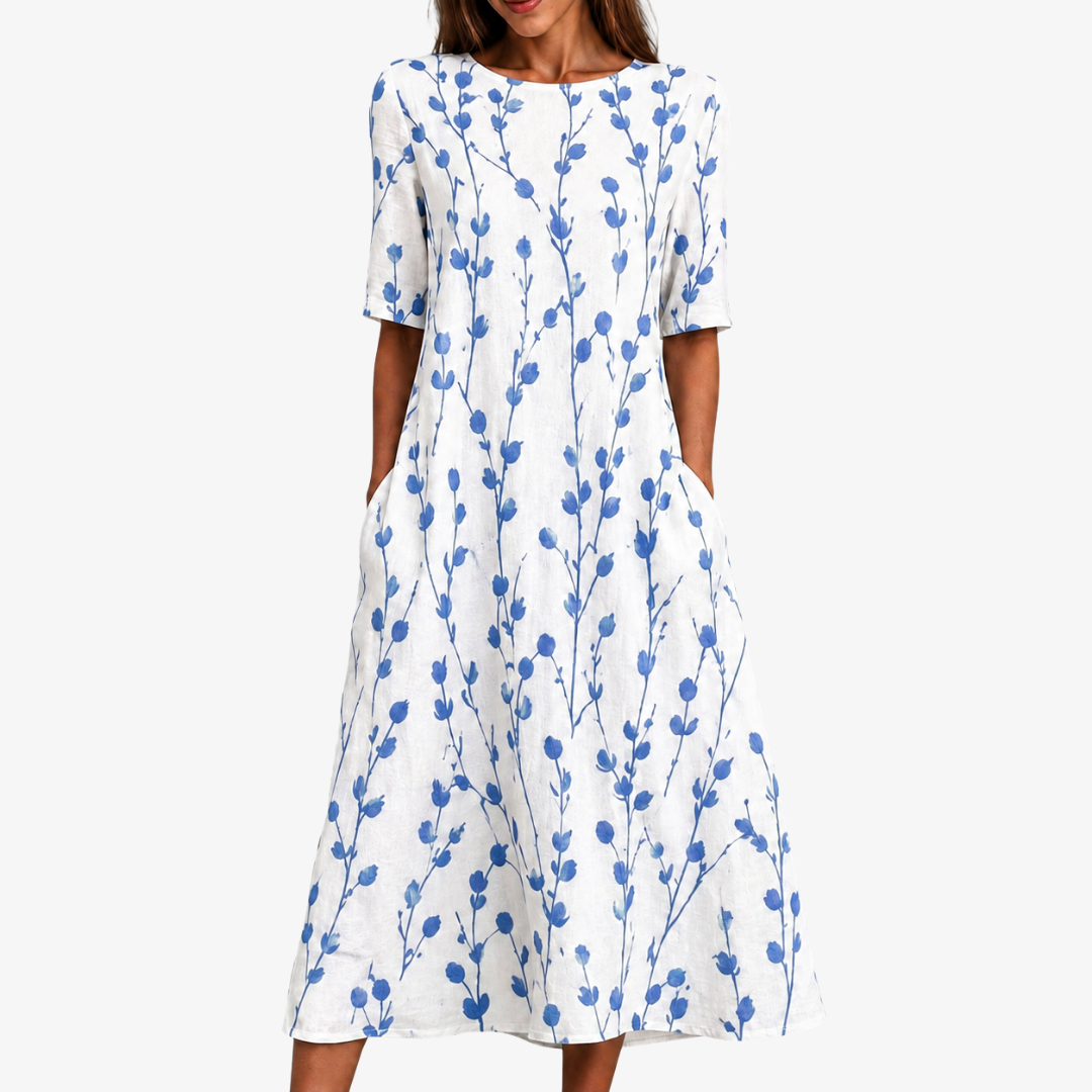 Blue Meadow Breeze Pocket Midi Dress