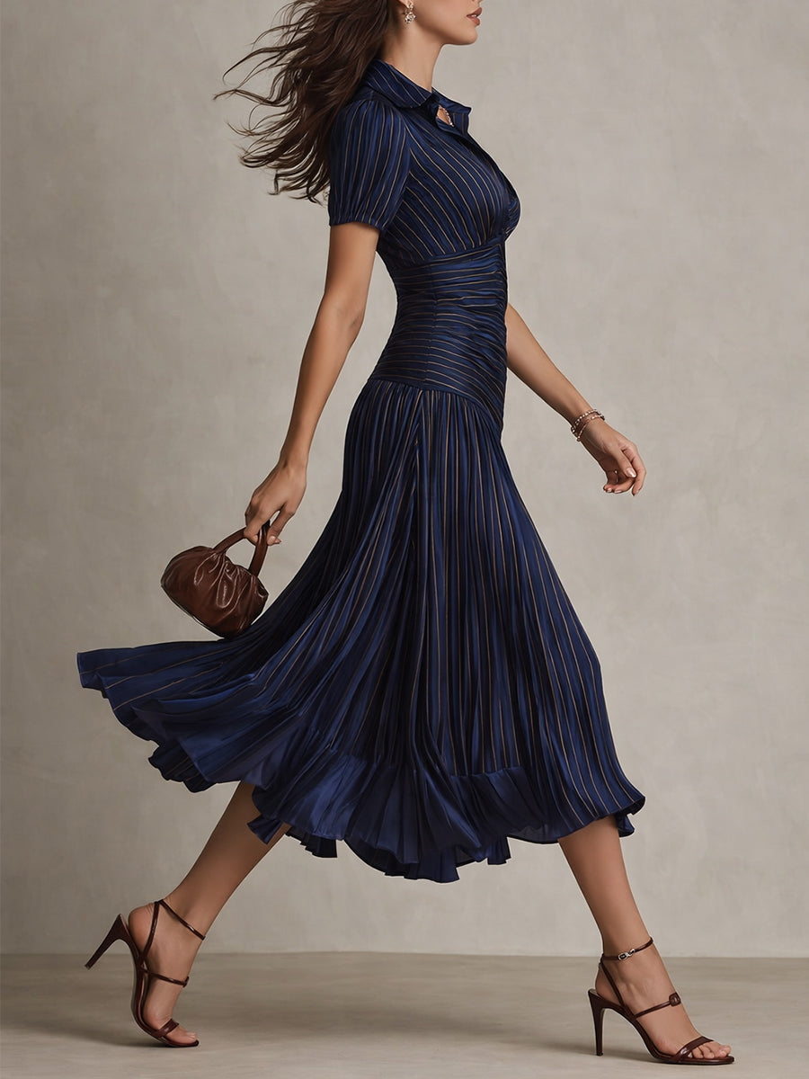 Adriana - Retro Striped Satin Midi Dress