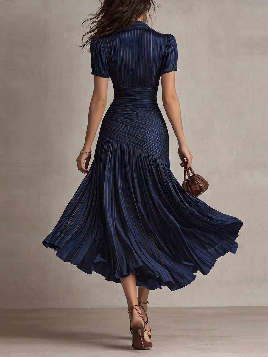 Adriana - Retro Striped Satin Midi Dress