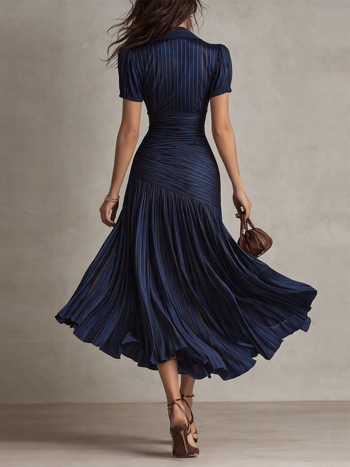 Adriana - Retro Striped Satin Midi Dress