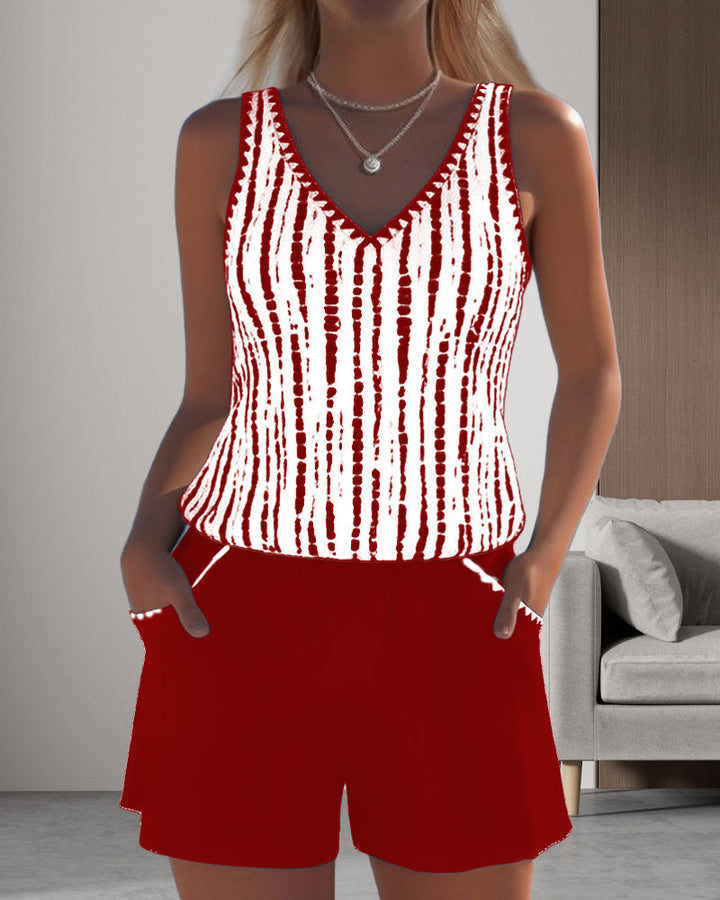 Mia™ | Casual Two Piece Printed V-Neck Swimsuit with Pockets