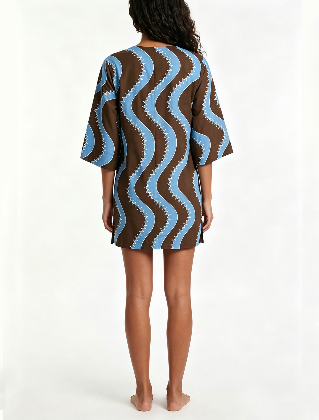 Brown Color Block V Neck Loose Mini Dress