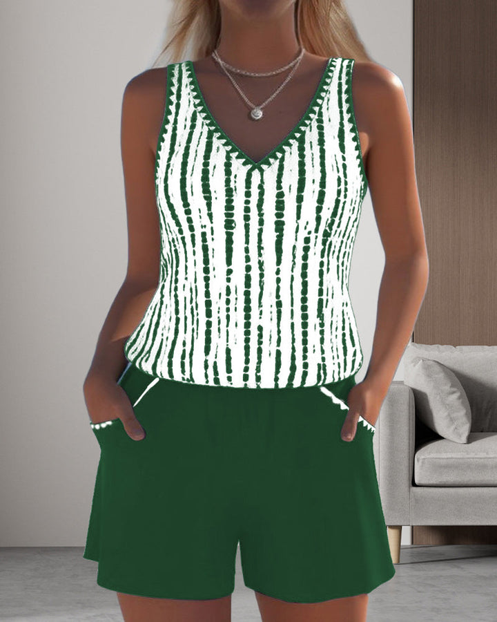 Mia™ | Casual Two Piece Printed V-Neck Swimsuit with Pockets