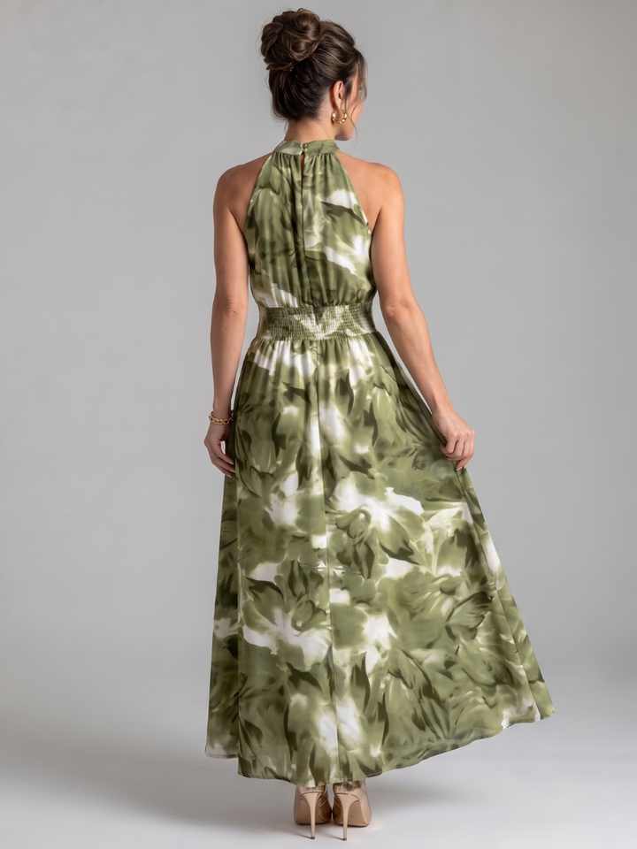Olivia™ Gathered Waist Abstract Print Midi Dress