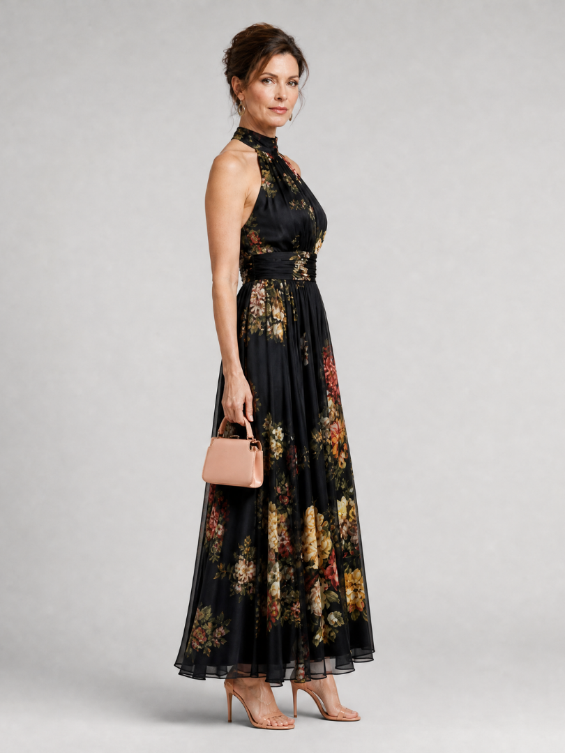 Sior™ Floral Halter Neck Midi Dress