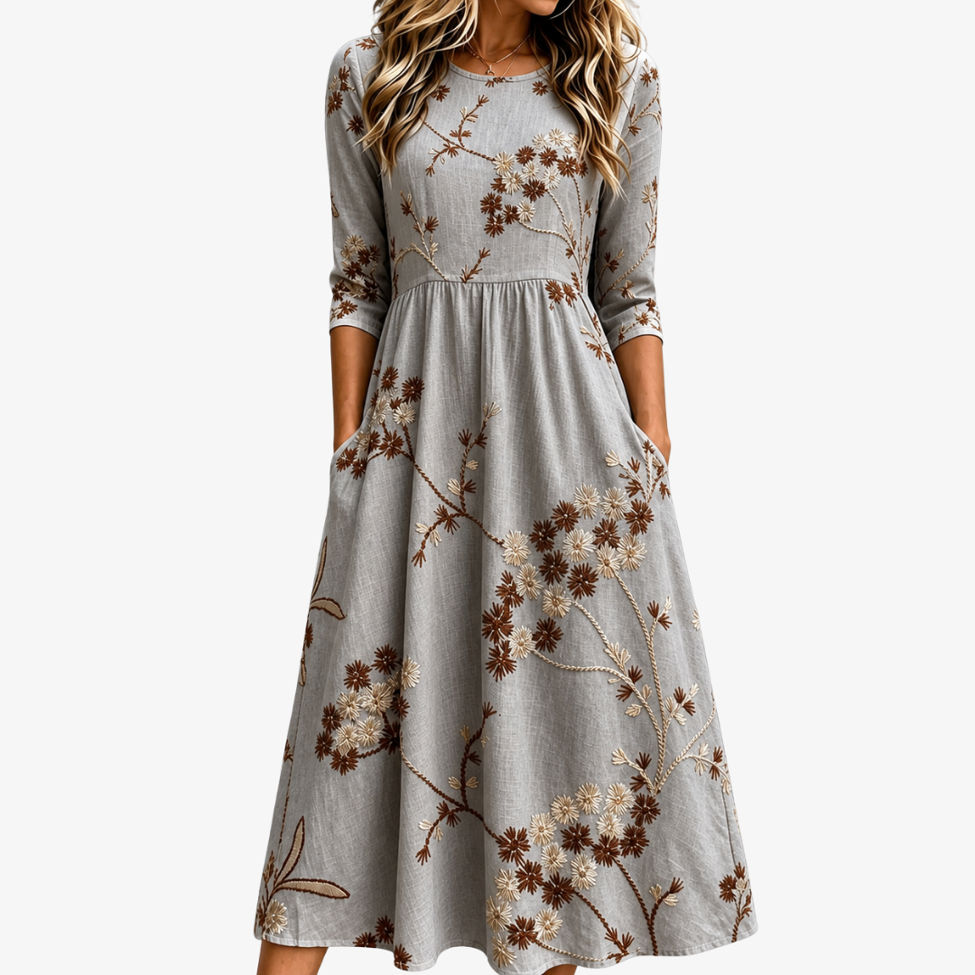 Autumn Blossom Pocket Midi Dress